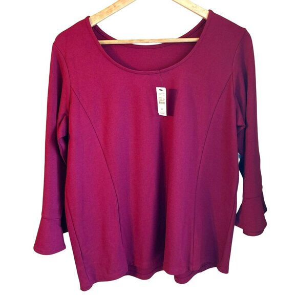 Talbots Women's Red Scoop Neck Bell Sleeve Pull Over Top Size XP NWT Casual - Picture 3 of 6